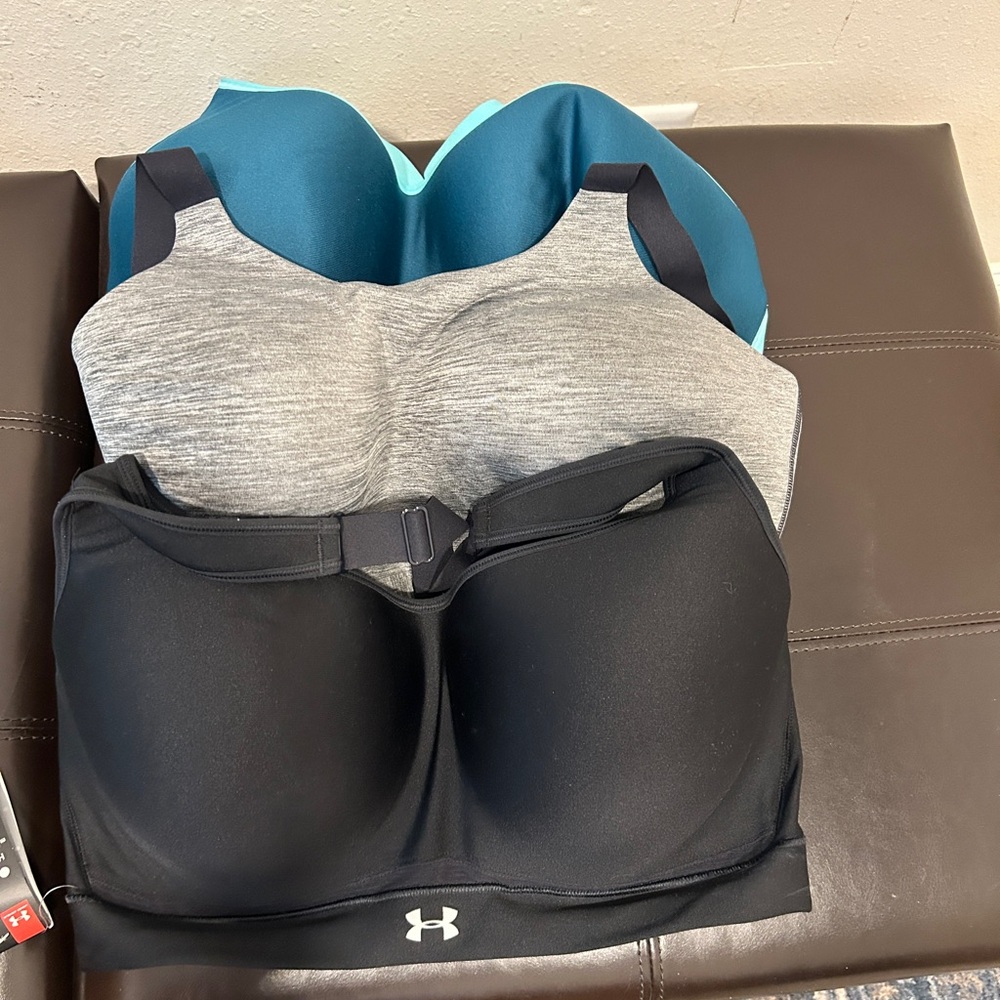 3 Under Armour Women's Sports Bra Black, Gray, Blue 38dd high impact racer back